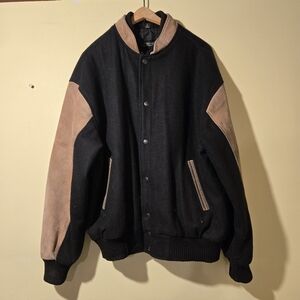 Men's Black and Tan Varsity Jacket